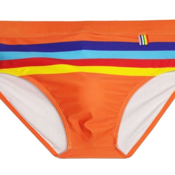 Men's Speedo Orange Stripes flattering fit swim briefs swimwear Size L - Picture 3 of 7